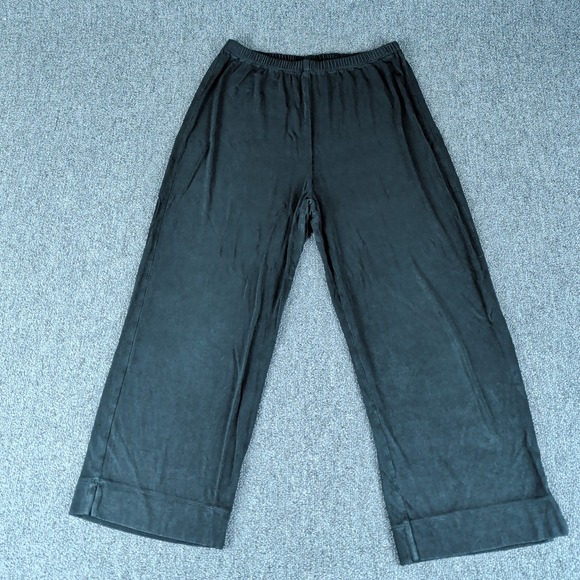 Chico's Pants - Chico's Travelers Size 1 Women Black Wide Leg Cropped Elastic Waist Pants Slit‎